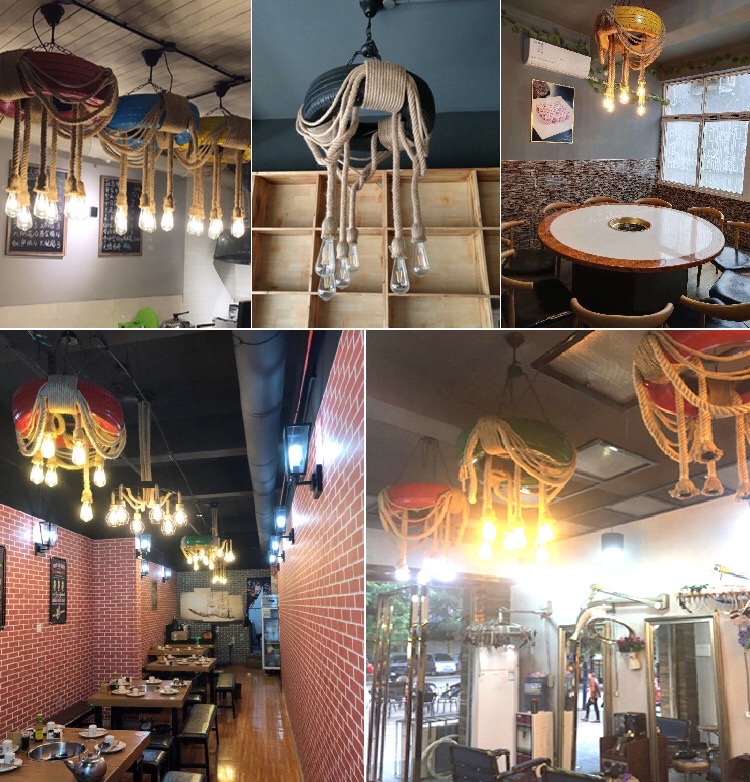 Industrial-style tire, hemp rope ceiling-mounted, coffee shop, restaurant, barbecue restaurant, hot pot restaurant, barber shop lighting fixtures detail image 20