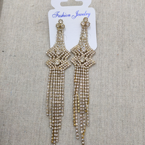 European and American trend earrings Fashion personality flash diamond geometric diamond fringe earrings