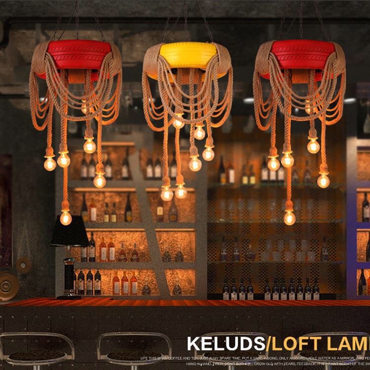 Industrial-style tire, hemp rope ceiling-mounted, coffee shop, restaurant, barbecue restaurant, hot pot restaurant, barber shop lighting fixtures detail image 9