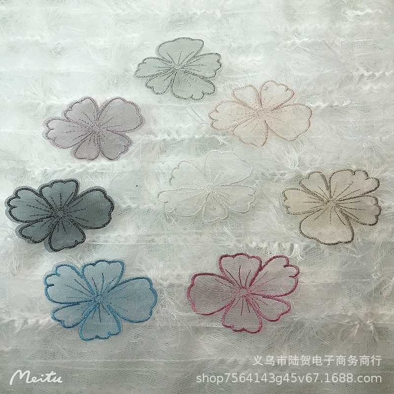 Super ethereal and elegant embroidered flower 6.5m irregular five-petal flower piece mesh large flower piece DIY hair accessory headscarf