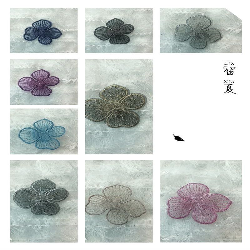 Gradient embroidery net gauze flower pieces 6m gold thread glass gauze three-petal flower ancient-style headwear diy accessory