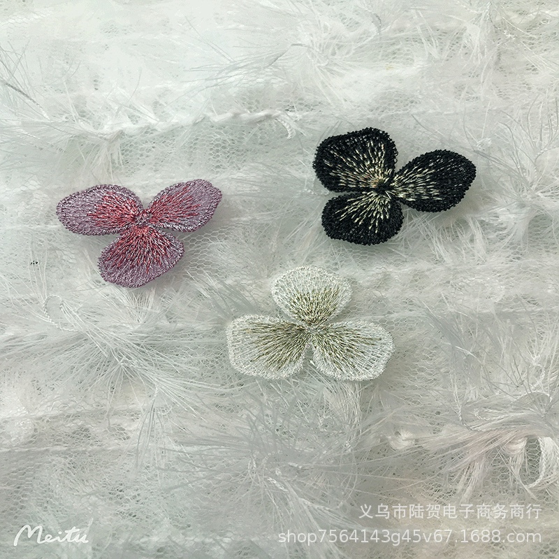 Full embroidery, three-petal flower mesh, poppy flower pieces, shoes, flower cloth, hair bands, headwear, DIY materials, accessories and ornaments Item Picture