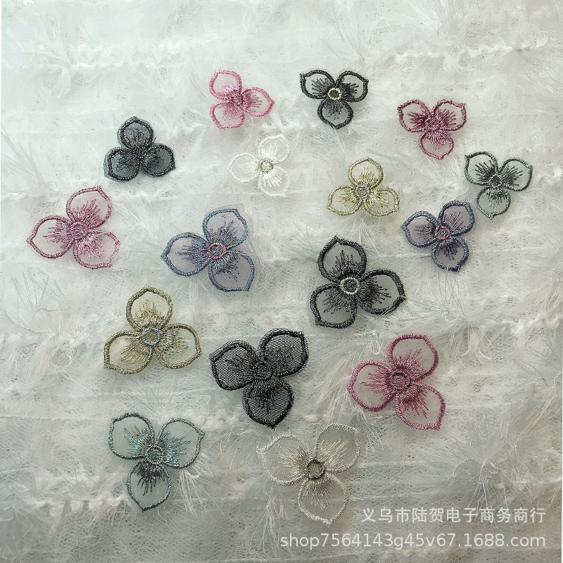Embroidered petal, three-petal flower piece, hair band, headwear, DIY materials, fabric stickers, mobile phone stickers, accessories, hair accessory