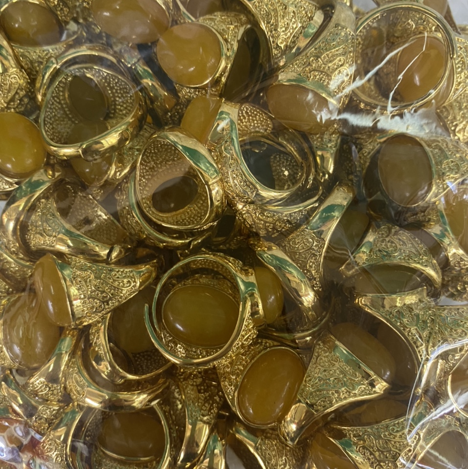 24K gold Malay jade ring for men