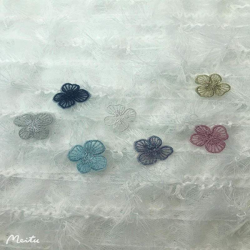 diy ancient-style headwear accessories with computer-embroidered net gauze flower pieces, colored gold thread, glass gauze, three-petal flower cloth pasting
