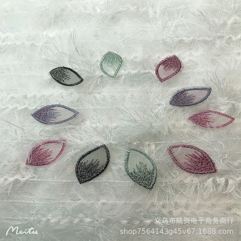Embroidered single-petal mesh, gradient petal, embroidered leaf, clothing, hair band, headwear, diy materials, hair accessory