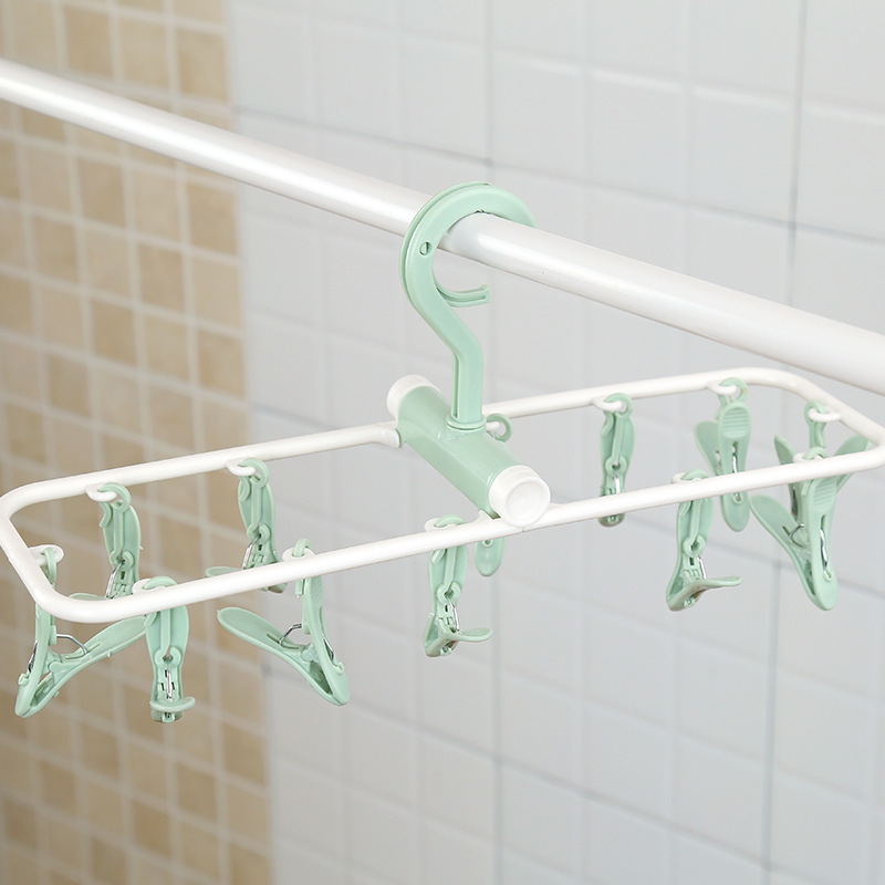 阳台晾衣服夹子晒衣架 12夹子内衣袜子晾衣架 儿童塑料折叠式晾晒架详情图5