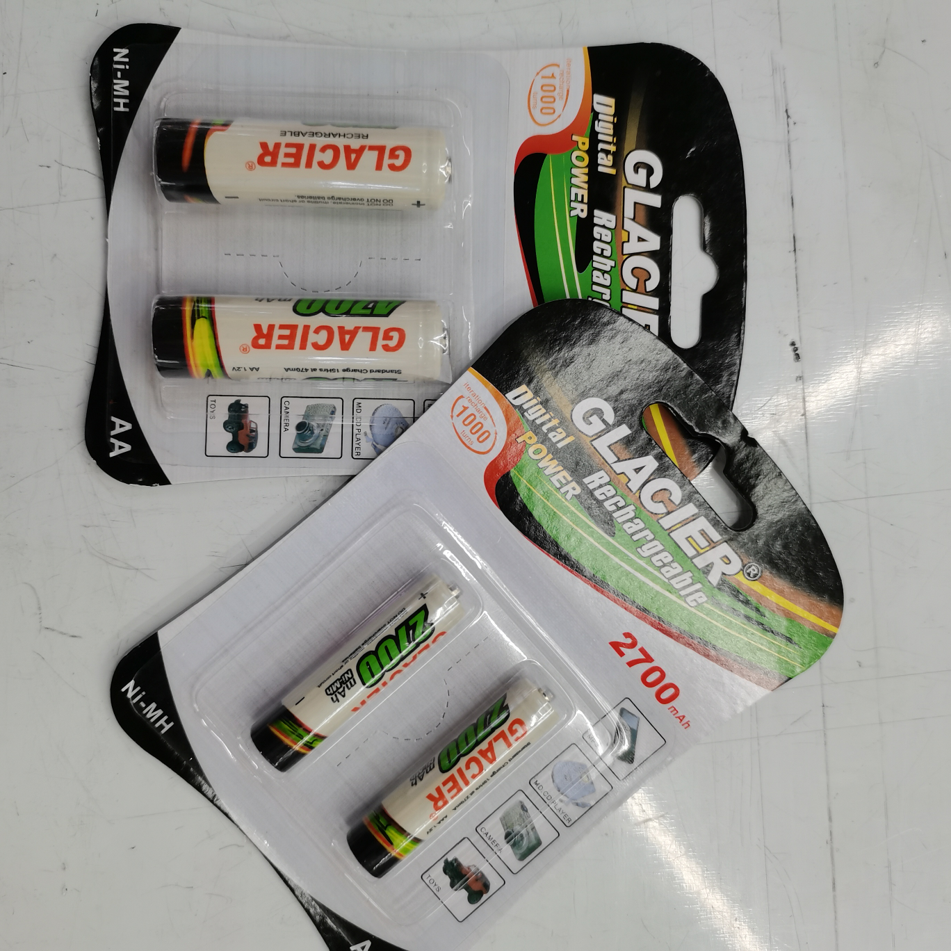 厂家直销GLACIER充电电池大容量2700毫安可充电AAA7号镍氢电池2粒