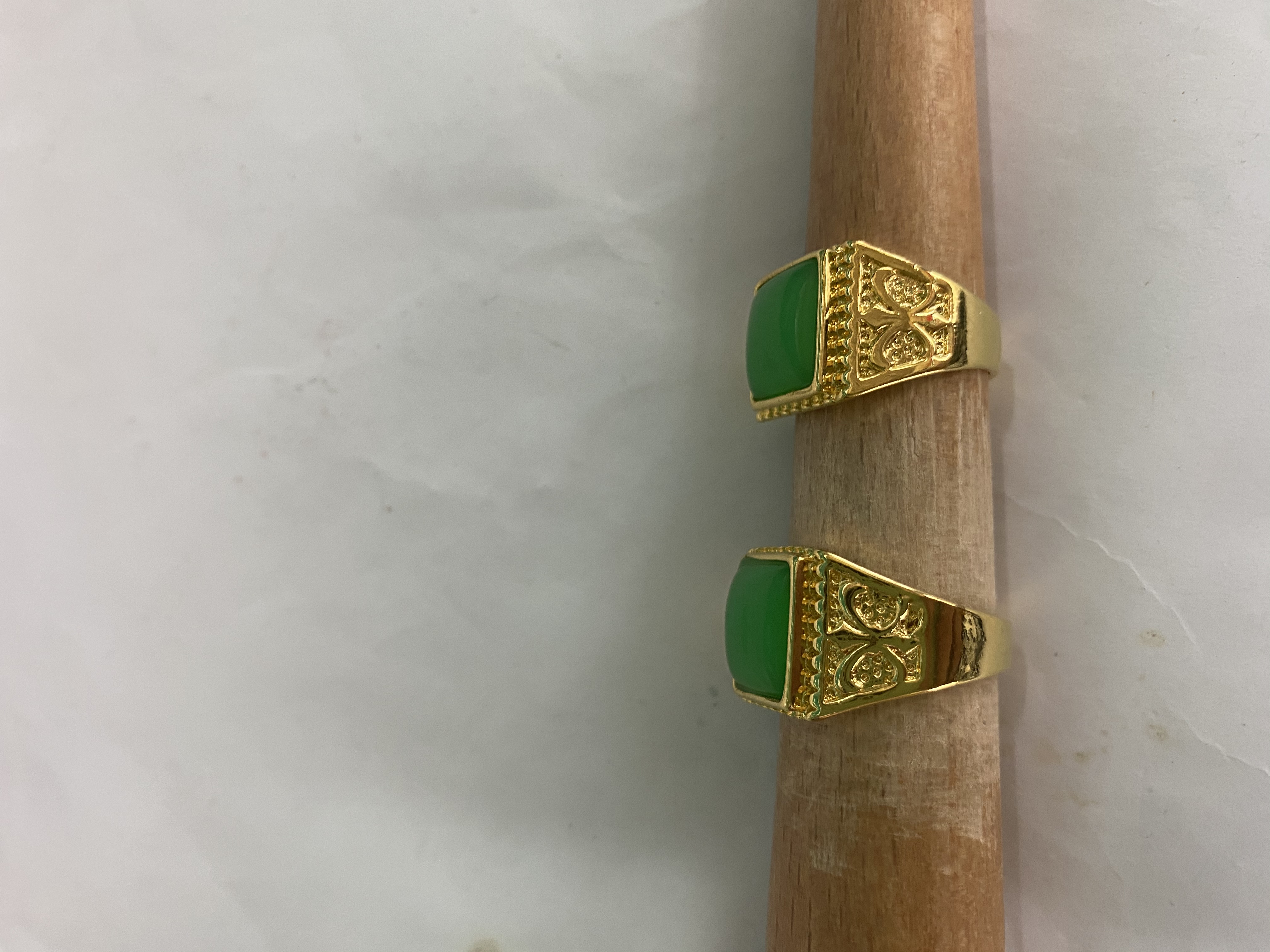 24K gold square green ring for men Specification drawing