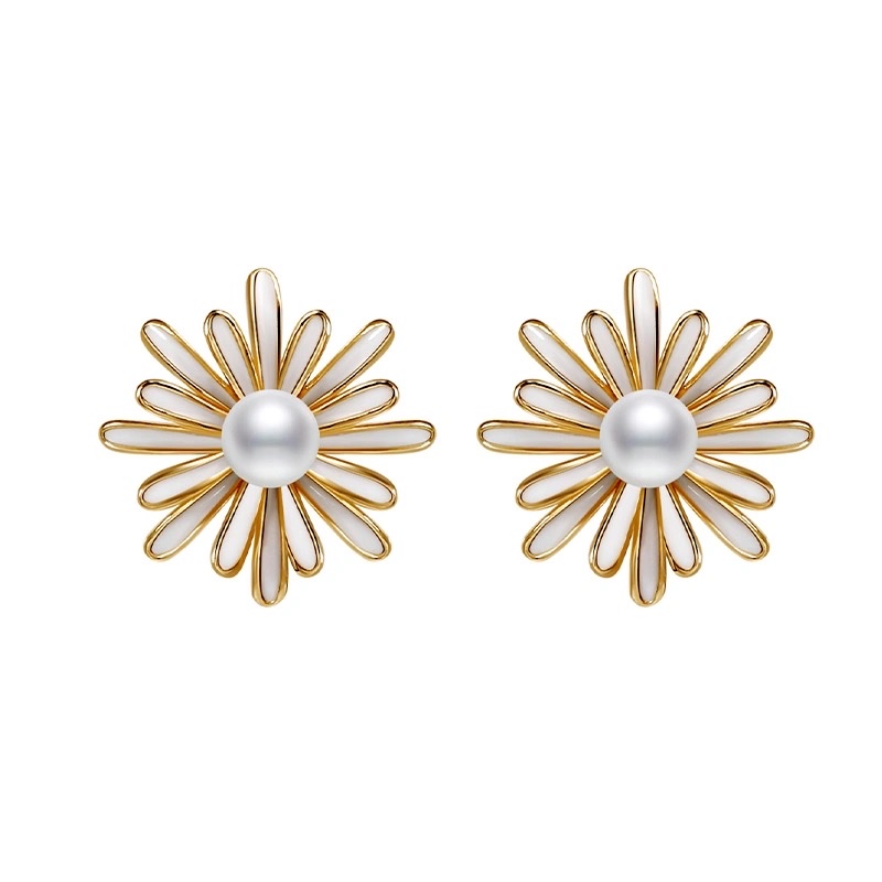 小雏菊耳钉白底实物图