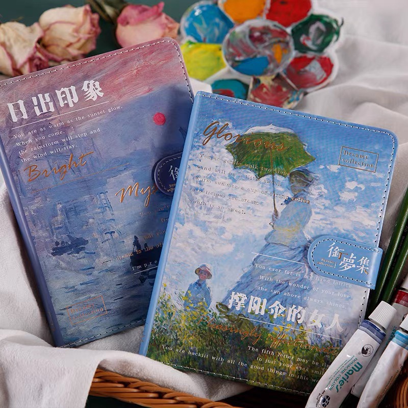 手账本御梦集系列彩页磁扣笔记本子世界名画梵高莫奈复古文艺网红ins手帐本少女心可爱精致好看的日记本礼物