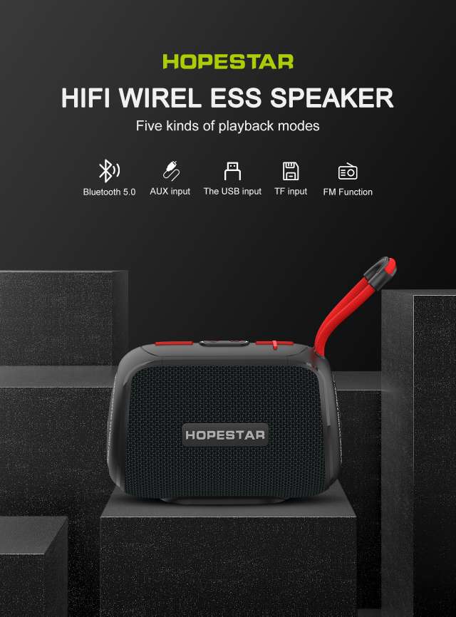 The new HOPESTAR-T10 has been launched. It is a portable, compact, high-power waterproof speaker with a fashionable color combination. It comes in 60PCS per piece. Dimensions: 44.3*41*3 Specification image