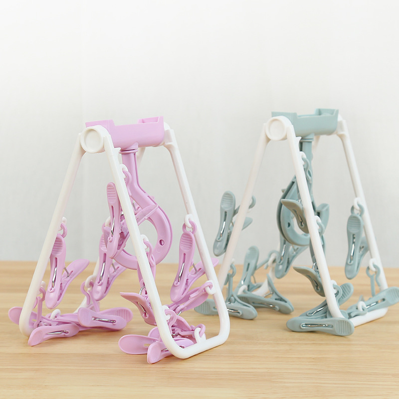 阳台晾衣服夹子晒衣架 12夹子内衣袜子晾衣架 儿童塑料折叠式晾晒架详情图6