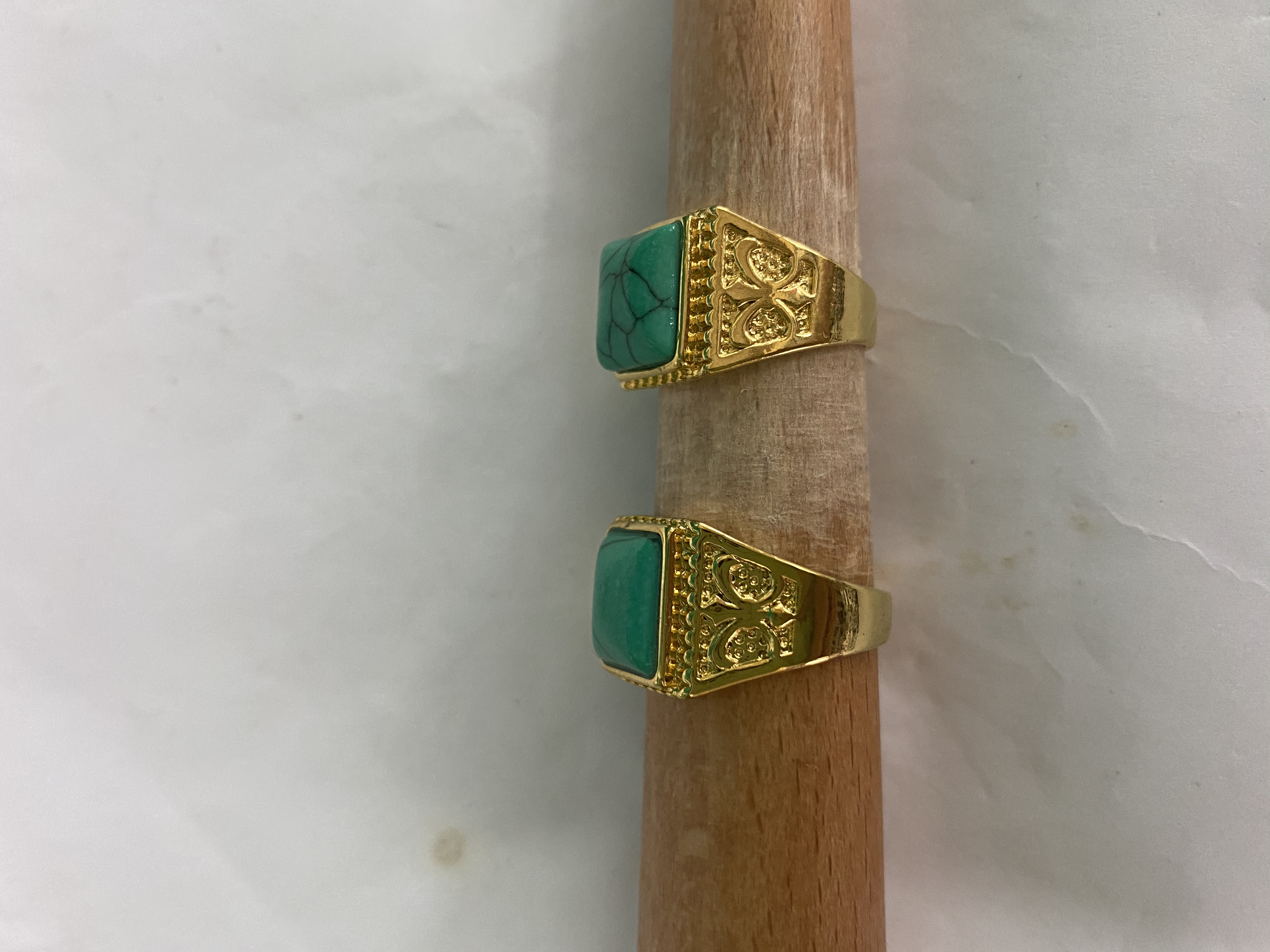 电24K金四方绿松石男士戒指细节图