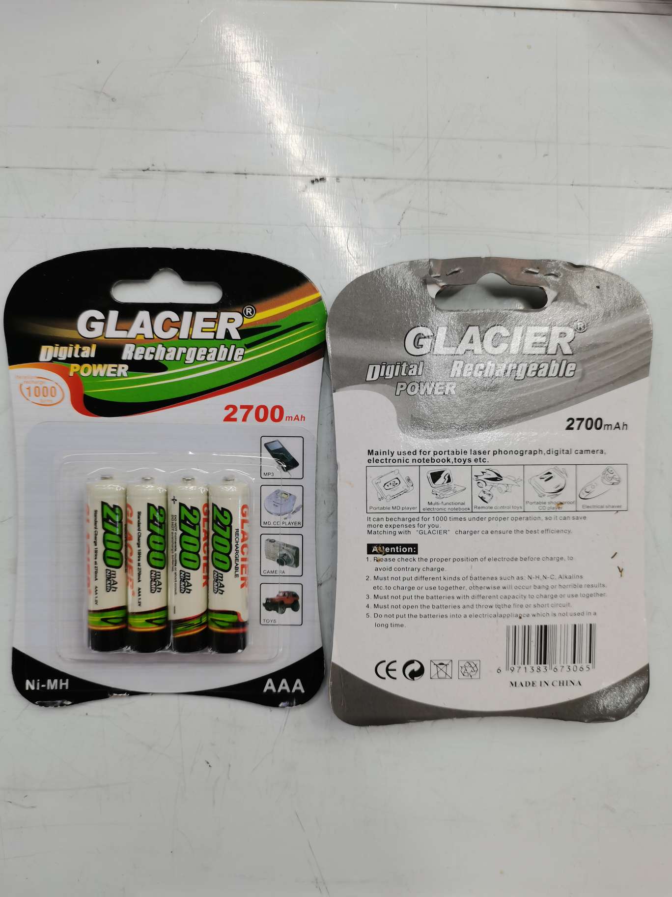 厂家直销GLACIER充电电池大容量2700毫安可充电AAA7号镍氢电池4粒产品图
