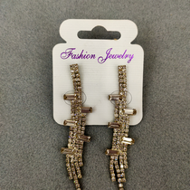 European and American fashion bright diamond glass tassel earrings