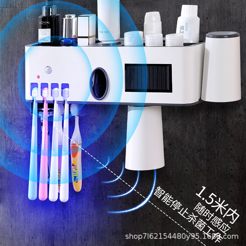 家用智能紫外线牙刷消毒器 壁挂消毒杀菌牙刷架套装免打孔牙刷架 直销详情图2