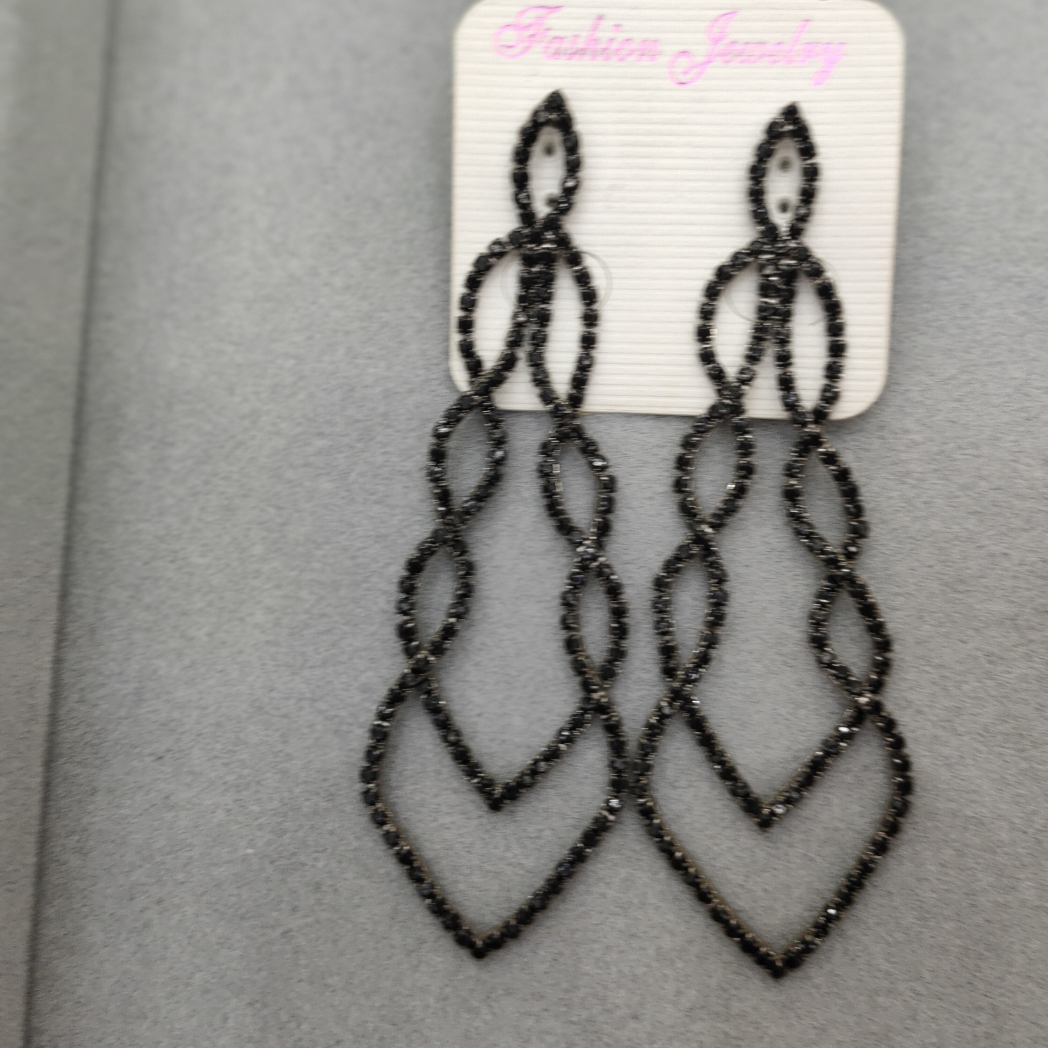 European and American fashion bright diamond black stone double gourd earrings thumbnail