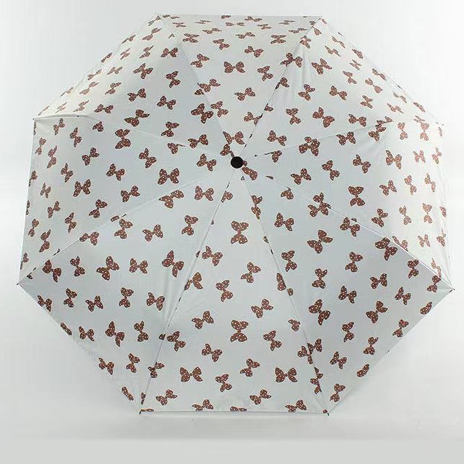 1430 Three Fold Portable Folding Umbrella vinyl digital Print Bow Sunscreen Clear Umbrella off-white thumbnail