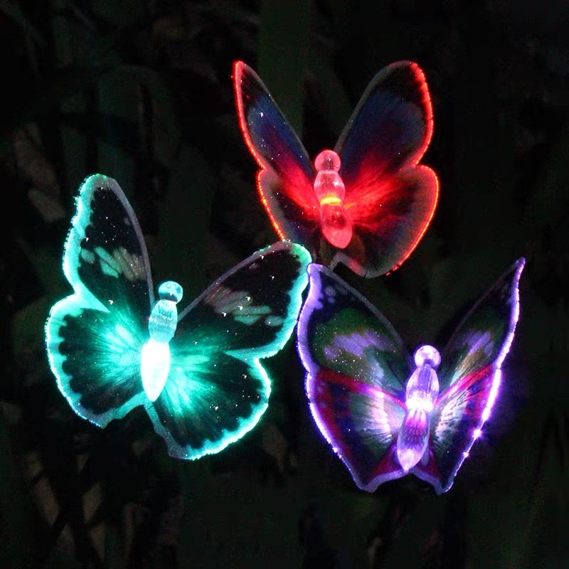 Solar outdoor garden lights, butterfly LED landscape lights, waterproof lawn insert lights, homestay decoration night lights, red Application Scenario