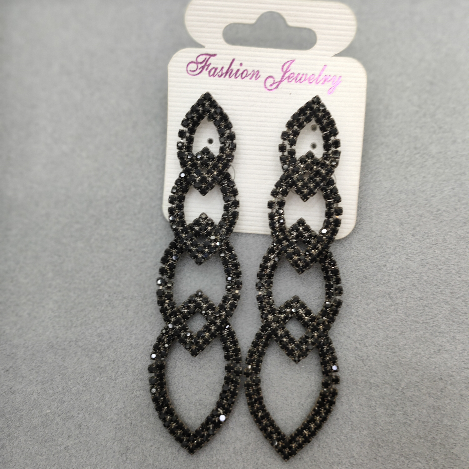 European and American fashion bright diamond chain black stone water drop long earrings