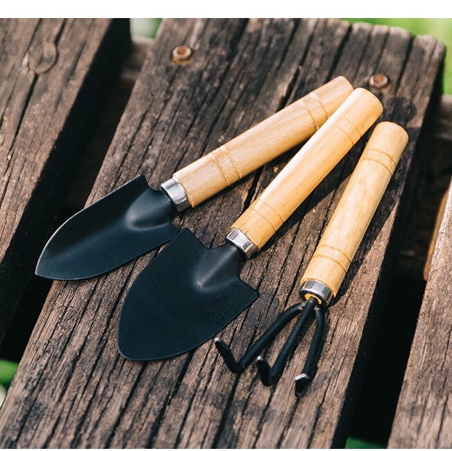 Wooden handle small tool three-piece fleshy tool set