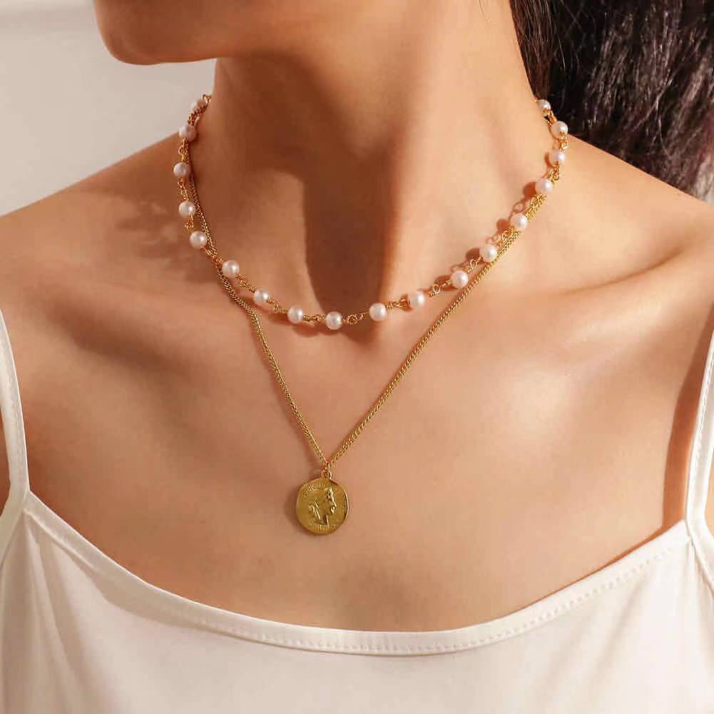 Double pearl stainless steel necklace