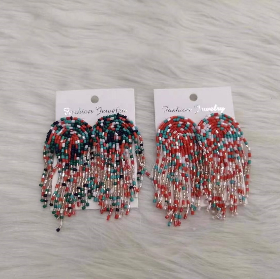 Handmade ethnic style rice bead earrings