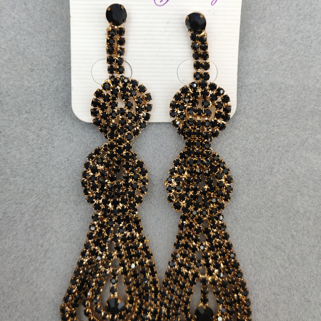 European and American fashion bright diamond black stone long earrings