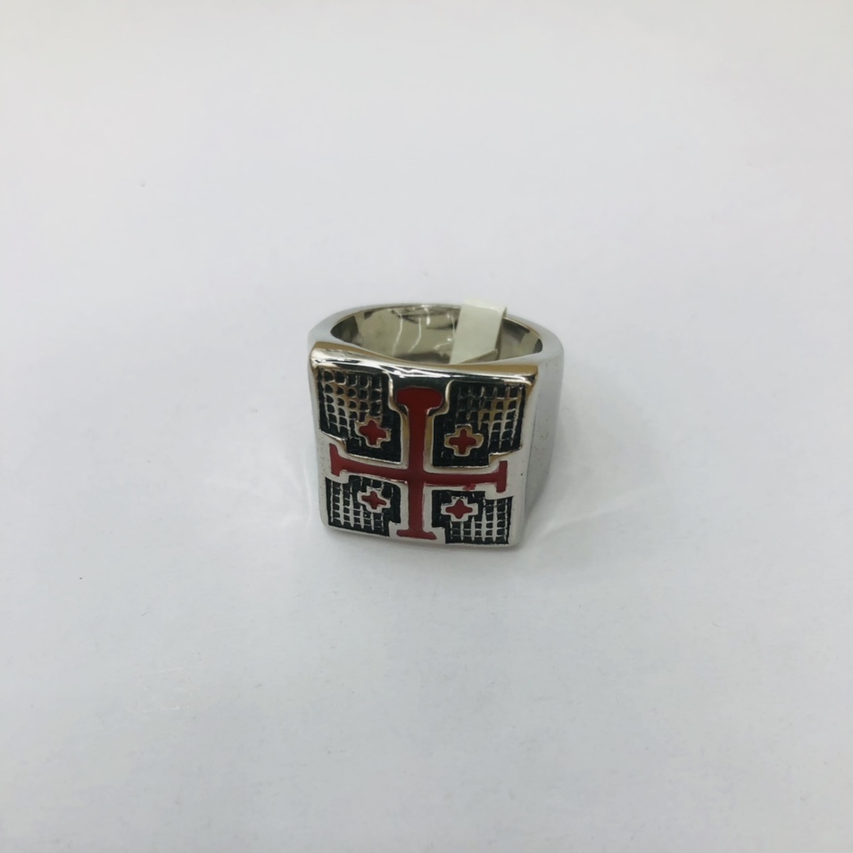 Stainless steel men's ring with oil drip cross