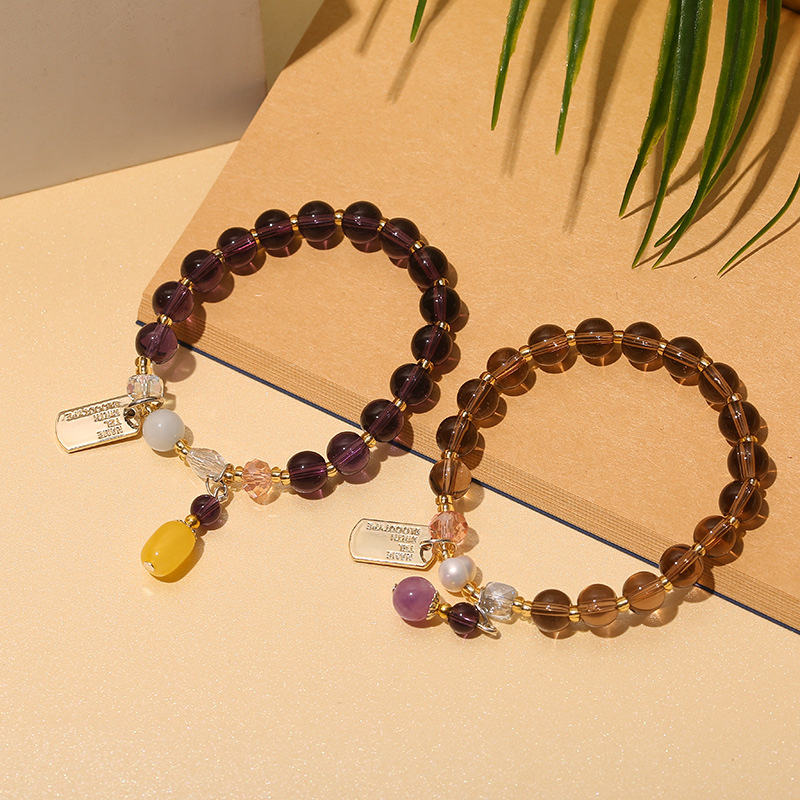 时尚流行饰品茶水晶紫色水晶手链男女同款珠手串厂家批发 御明轩8mm饰品百搭手链详情图2