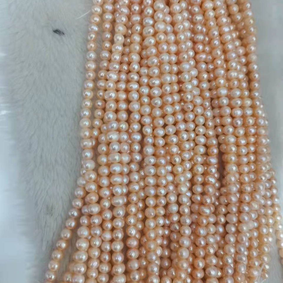 5-6mm冲圆粉色天然淡水珍珠半成品材料