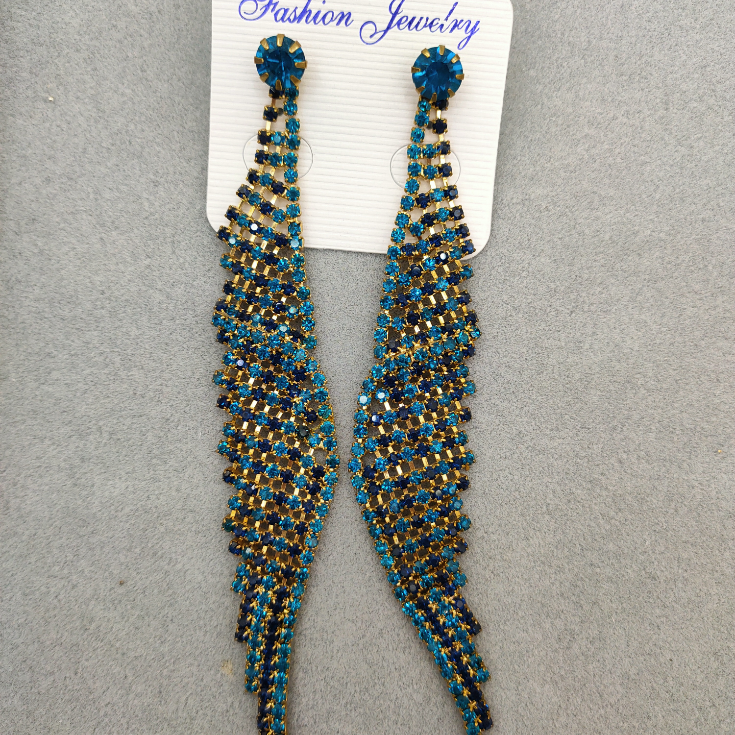 European and American fashion bright diamond blue long earrings