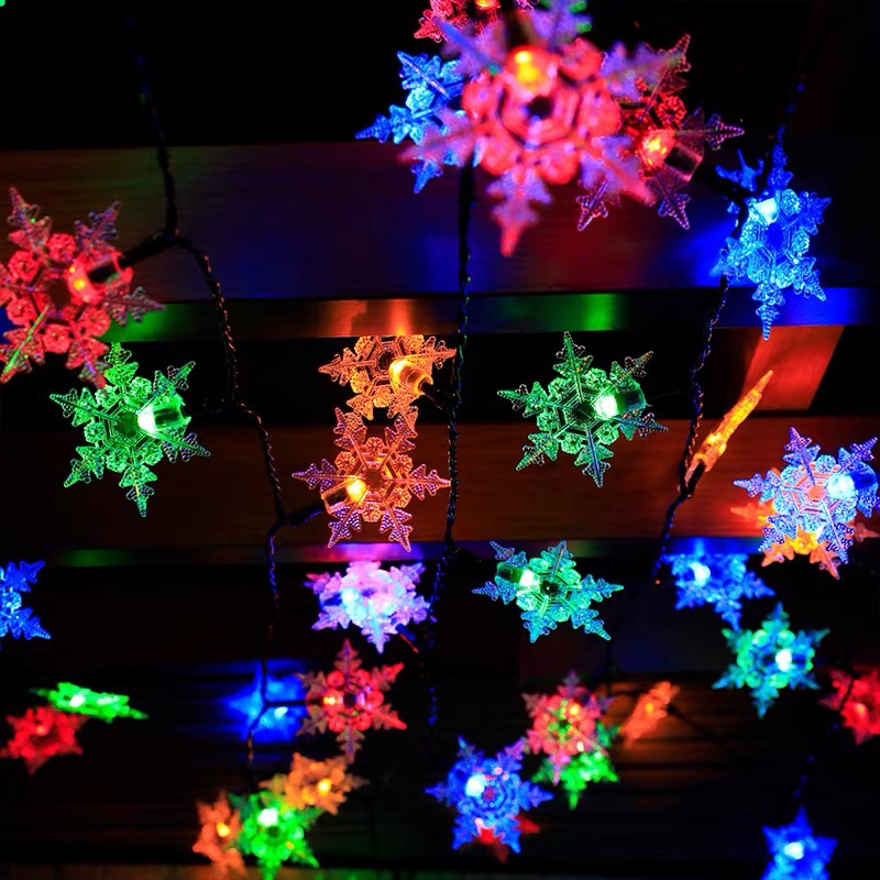 Solar-powered snowflake led color lights, flashing lights, string lights, starry sky, courtyard outdoor decorative lights, garden terrace landscape lights, snowflake 5-meter 20 lights, solar-powered color