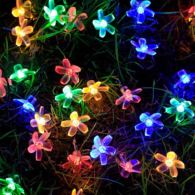 Solar-powered snowflake led color lights, flashing lights, string lights, starry sky, courtyard outdoor decorative lights, garden terrace landscape lights, cherry blossom 5-meter 20 lights, solar-powered color