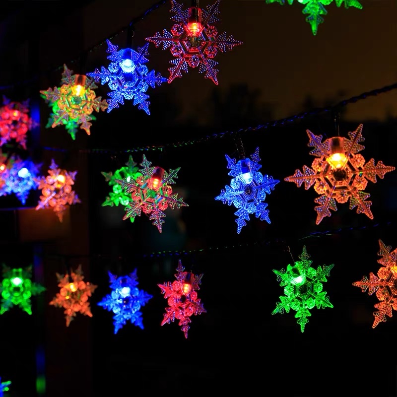 Solar-powered snowflake led color lights, flashing lights, string lights, starry sky, courtyard outdoor decorative lights, garden terrace landscape lights, snowflake 5-meter 20 lights, solar-powered color details Picture