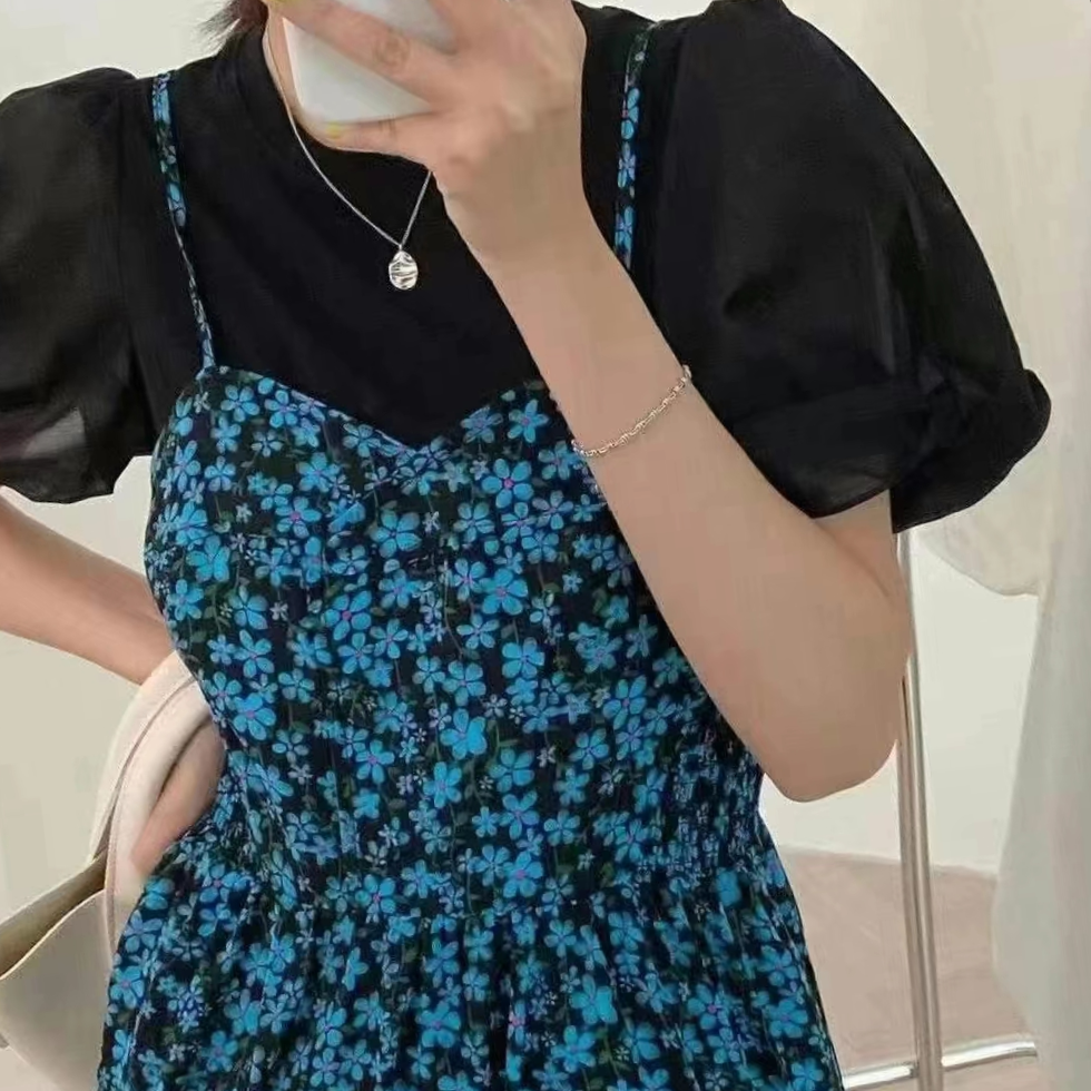 Fake two floral dresses skirt