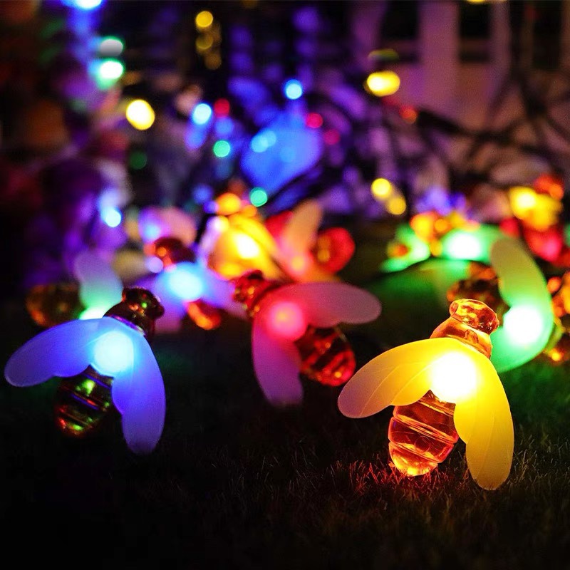 Solar outdoor waterproof garden lights Creative Bee decorative lights string balcony wall festive dress led lights with 5 meters 20 lights color
