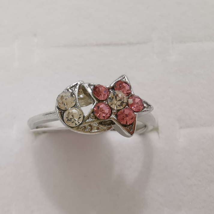 Pink alloy star moon rhinestone ring thumbnail