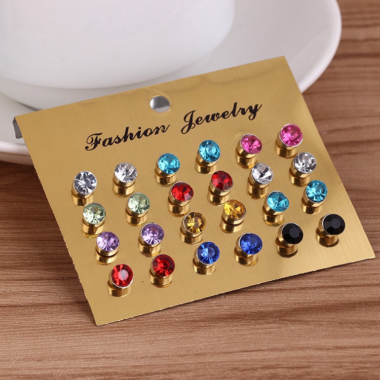 Yellow card a diamond metal stud stud Bright stud pop earrings