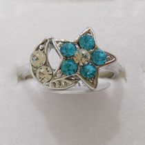 Lake blue diamond star moon alloy ring