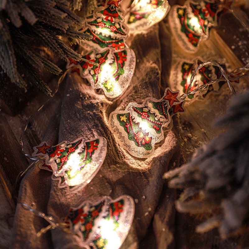圣诞装饰圣诞老人雪人灯圣诞树led灯串 节日圣诞装饰灯圣诞灯串2米10灯电池盒