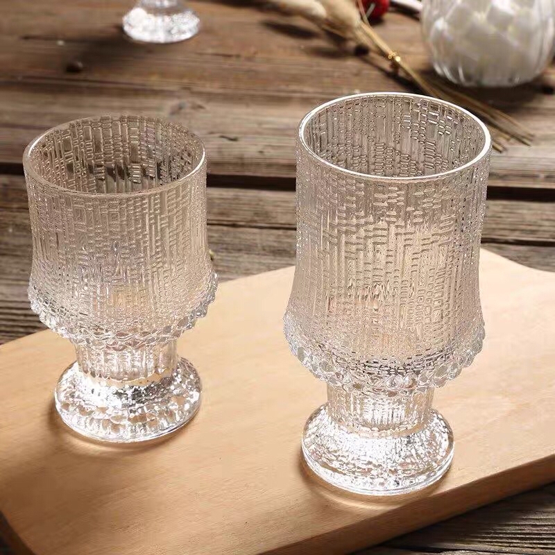 北欧风无铅水晶酒具 冰晶浮雕玻璃果汁杯 老式洛杯洋酒烈酒牛奶杯  中杯