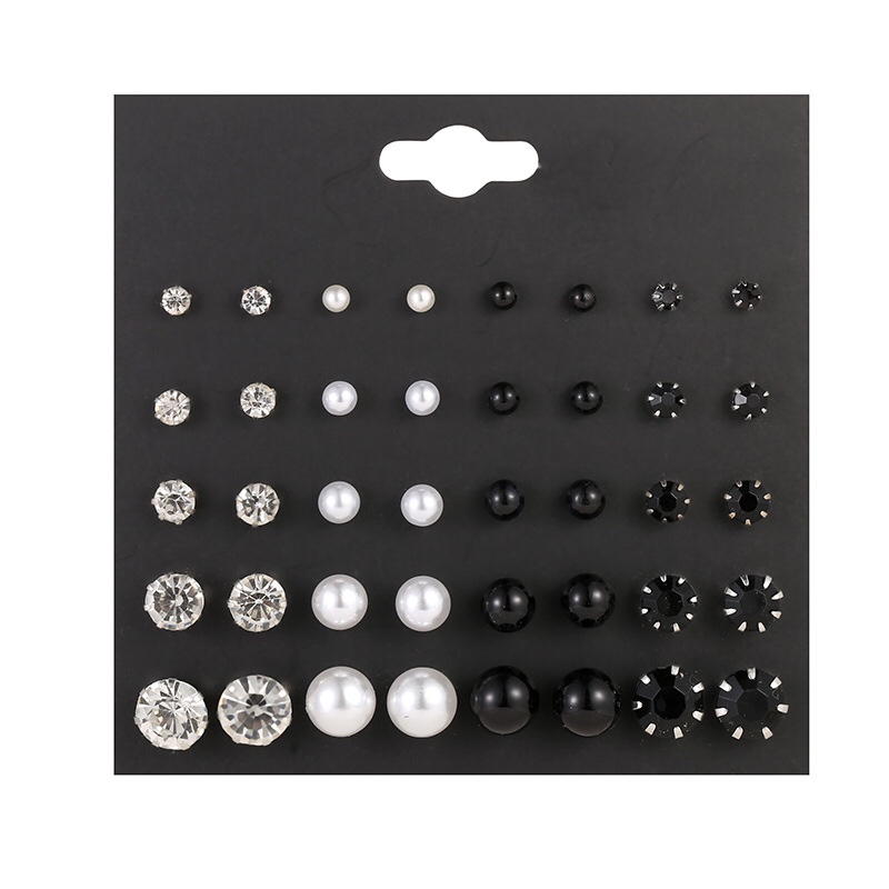Cross border pop 20 sets of stud earrings Fashion size pearl set 12 sets of stud earrings pop earrings