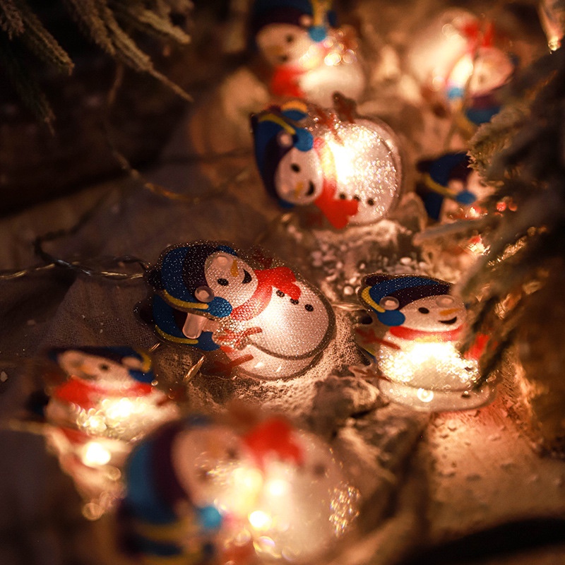 圣诞装饰圣诞老人雪人灯圣诞树led灯串 节日圣诞装饰灯圣诞灯串电池盒2米10灯