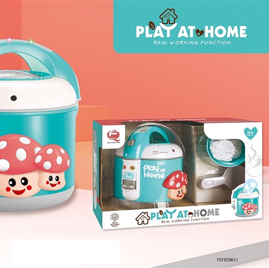 浅绿色喷雾电饭锅包电.3*AA.仿真灯光声音 过家家餐具 