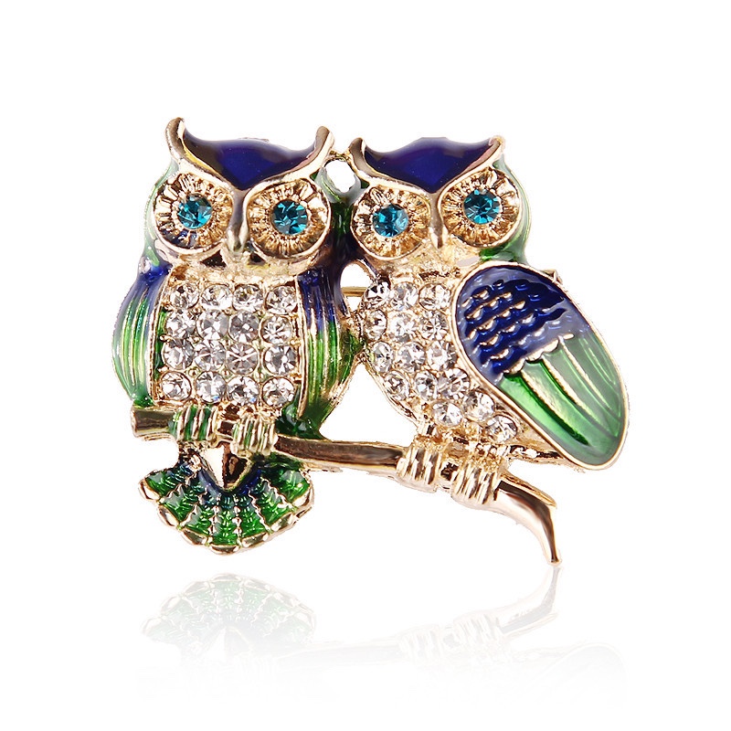 Popular spot drill pair owl brooch thumbnail