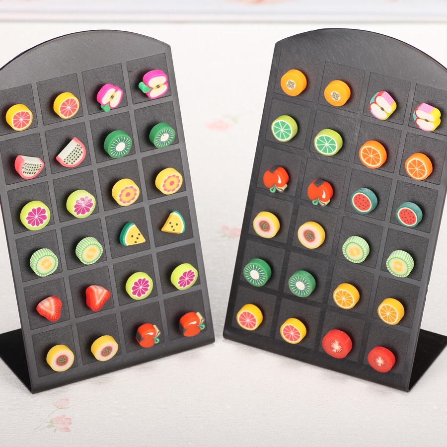 Lovely colorful personality polymer clay fruit earrings set 12 pairs per card thumbnail