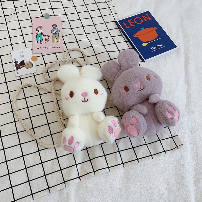 New cartoon cute rabbit backpack, children's plush single-shoulder bag, girlish crossbody bag, claw machine doll Specification image
