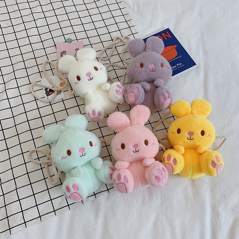 New cartoon cute rabbit backpack, children's plush single-shoulder bag, girlish crossbody bag, claw machine doll